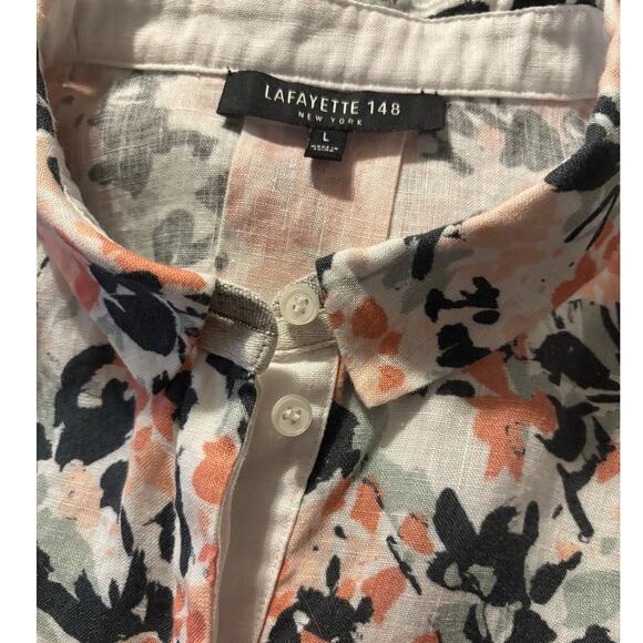 Lafayette 148 Women’s Large Shirt Button Up Blouse 100% Linen Collared - Picture 4 of 9